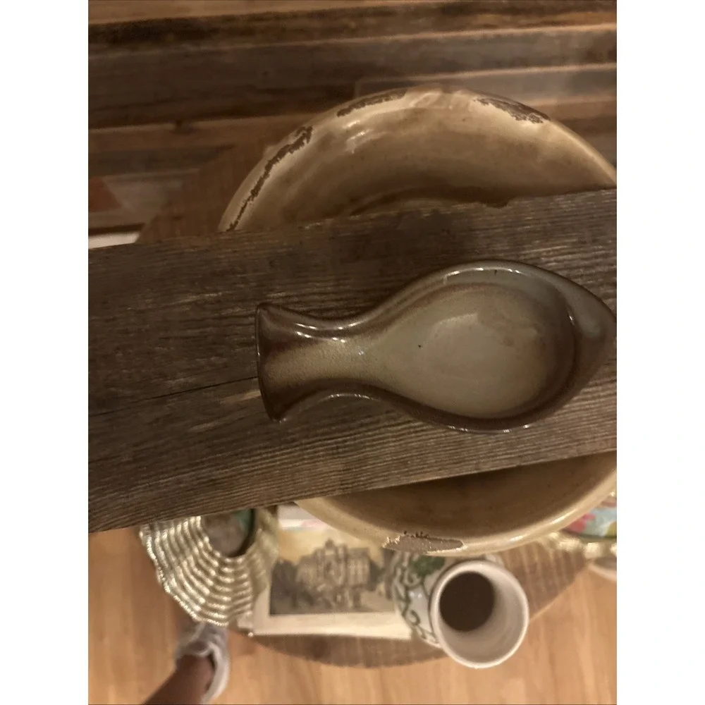 Vtg 1977 PETER POTS POTTERY Original Fish Ashtray SPOON REST Trinket Dish BROWN